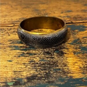 Floral Bangle Bracelet - Two-Tone Metal
